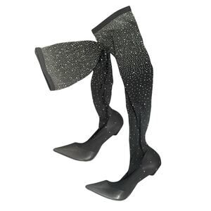 Aldo Sparkling Black Thigh-High Stiletto Boots SZ9